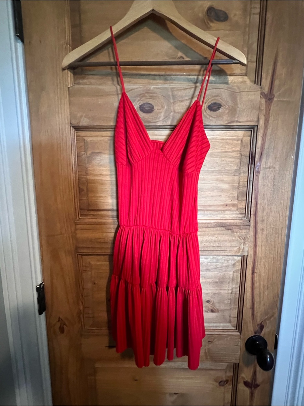 Red Spaghetti Strap Tiered Summer Dress - Women